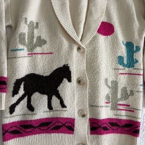 Dreamers by Debut Cream Western-Inspired Horse Button Cardigan Sweater Small